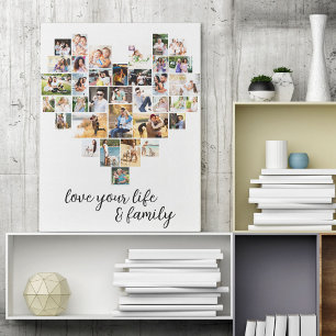 Hartvormige 36 foto collage liefdesleven familie canvas afdruk