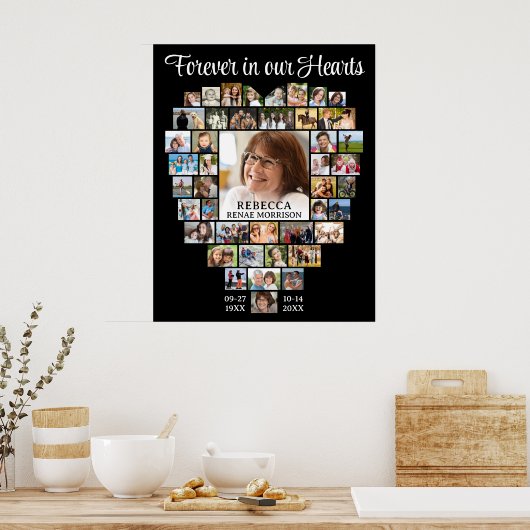 Hartvormige 45 foto-collage rouwmemoriaal poster (Keuken)