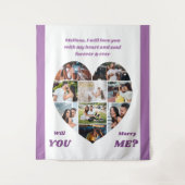 Hartvormige 9 foto collage trouw aan mij achtergro wandkleed (Voorkant)