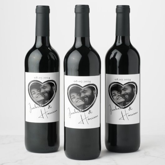 Hartvormige aangepaste foto zwart-wit wijn etiket (Flessen)