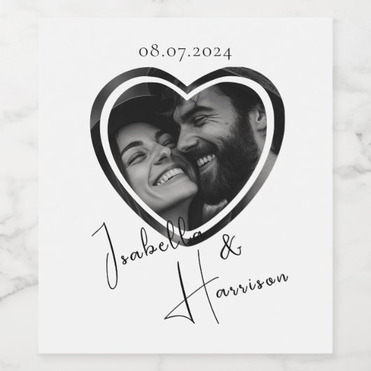 Hartvormige aangepaste foto zwart-wit wijn etiket (Enkel label)