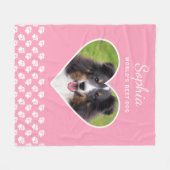 Hartvormige aangepaste huisdier foto op roze & tek fleece deken (Voorkant (Horizontaal))