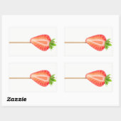 Hartvormige aardbei op een spies rechthoekige sticker (Vel)