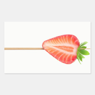 Hartvormige aardbei op een spies rechthoekige sticker