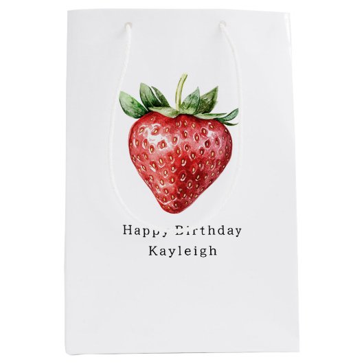 Hartvormige aardbei verjaardag medium cadeauzakje (Voorkant)