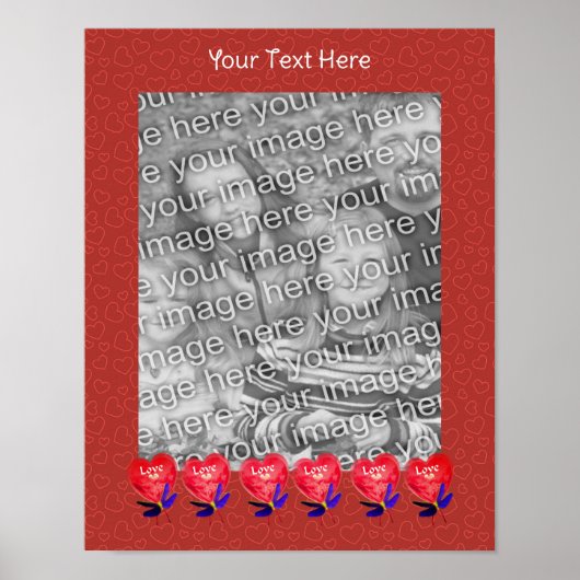 Hartvormige ballonnen liefde Voeg uw foto toe Poster (Voorkant)