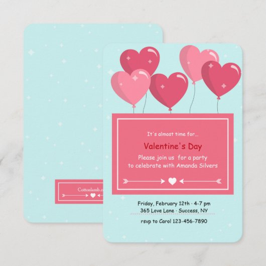 Hartvormige ballonnen uitnodiging (Voorkant / Achterkant)