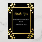 Hartvormige Bloemen op Zwart Dank u kaart (Voorkant)