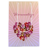 Hartvormige bloemenkrans gepersonaliseerd paars medium cadeauzakje (Achterkant)