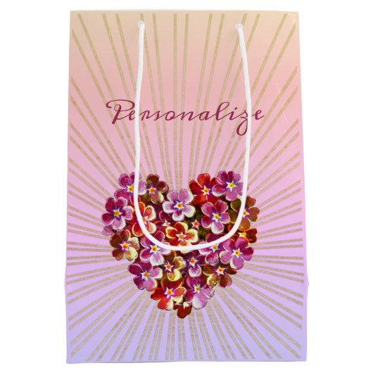 Hartvormige bloemenkrans gepersonaliseerd paars medium cadeauzakje (Achterkant)