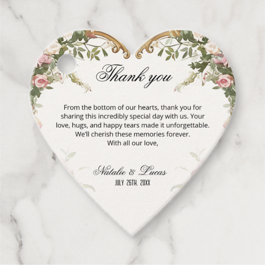 Hartvormige bloemige trouwkaart bedankt bedankjes labels (Voorkant)