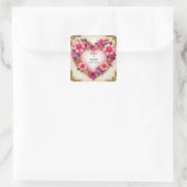 Hartvormige bloemschikking vierkante sticker (Tas)