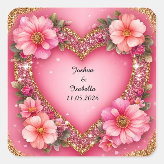 Hartvormige bloemschikking vierkante sticker (Voorkant)