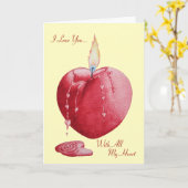 Hartvormige brandende kaars met liefdesvers kaart (Gele Bloem)