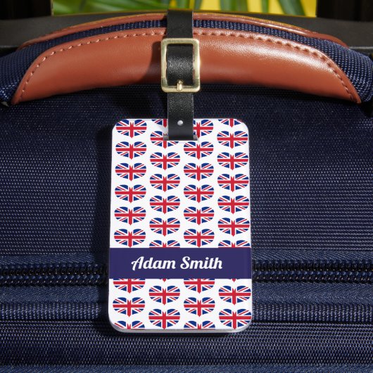 Hartvormige Britse vlag / Union Jack Persoonlijk Bagagelabel (Voorkant Insitu 2)
