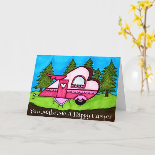 Hartvormige camper Valentijnskaart voor kampeerder Kaart (Gele Bloem)
