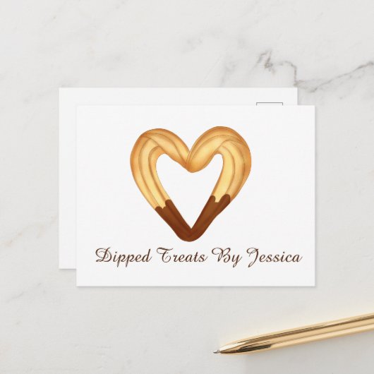 Hartvormige Churro gedompeld in chocolade Briefkaart (Voorkant / Achterkant in situ)