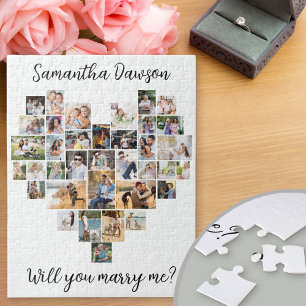 Hartvormige collage van 36 foto's Wil je met me tr Legpuzzel