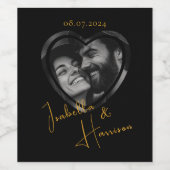 Hartvormige Custom Photo Zwart en Goud Wijn Etiket (Enkel label)