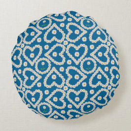 hartvormige Daisy Chains op blauw, Rond Kussen