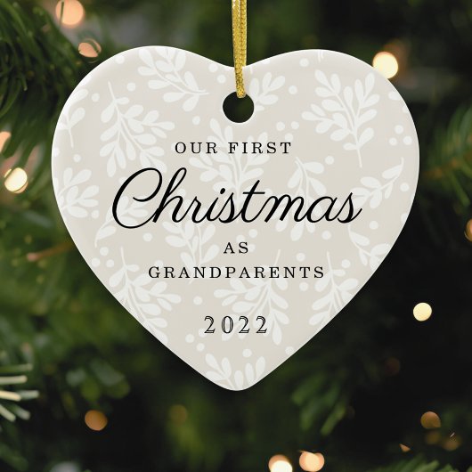 Hartvormige eerste kerst als grootouders keramisch ornament