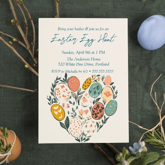Hartvormige Eieren en Bloemen Paaseierjacht Kaart
