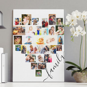Hartvormige foto collage familie script wit canvas afdruk