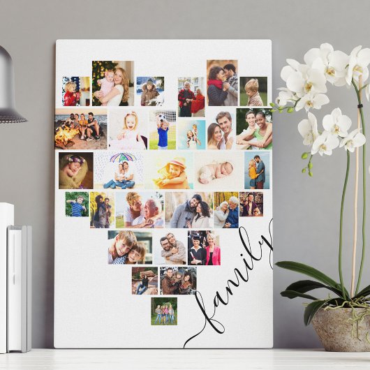 Hartvormige foto collage familie script wit canvas afdruk