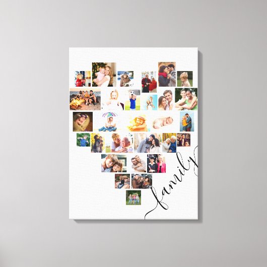 Hartvormige foto collage familie script wit canvas afdruk (Voorkant)