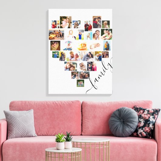 Hartvormige foto collage familie script wit canvas afdruk (Insitu (Woonkamer))