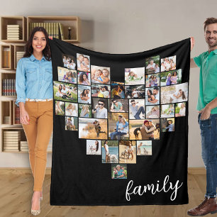 Hartvormige foto-collage familie script zwart 36 fleece deken