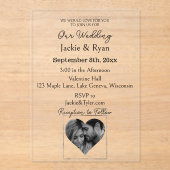 Hartvormige foto doorschijnende bruiloft acryl uitnodigingen (Voorkant)