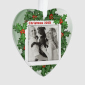 Hartvormige foto Eerste Kerstmis Holly bladeren Ornament (voorkant)