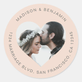 Hartvormige foto Trouw retouradres Roze Ronde Sticker
