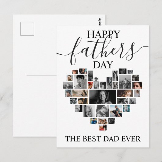 Hartvormige Fotocollage Vaderdagkaart Briefkaart (Voorkant / Achterkant)