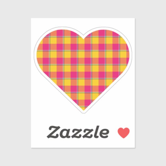 Hartvormige geruite geel roze sticker (Vel)