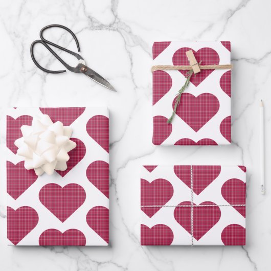 Hartvormige geruite rood roze inpakpapier vel (Voorkant)