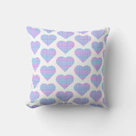 Hartvormige geruite roze blauwe pastel kussen
