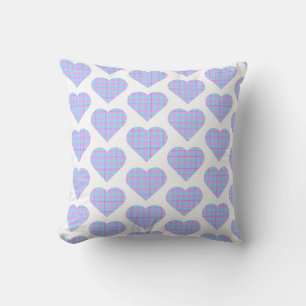 Hartvormige geruite roze blauwe pastel kussen