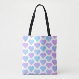 Hartvormige geruite roze blauwe tote bag