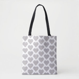 Hartvormige geruite witte blauwe klassieker tote bag