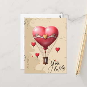 Hartvormige heteluchtballon Romantische Valentijns Briefkaart