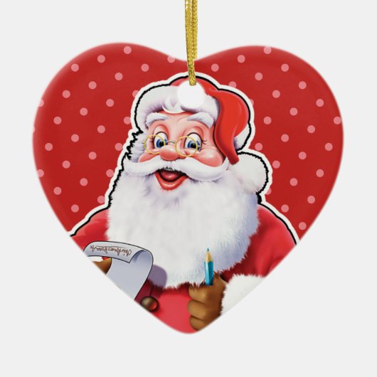 Hartvormige kerstdecoratie vrolijk kerstman. keramisch ornament (Voorkant)