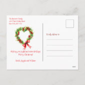 Hartvormige kerstkrans met rode strik feestdagenkaart (Achterkant)