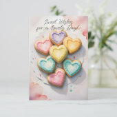 Hartvormige koekjes met lieve wensen kaart (Staand voorkant)