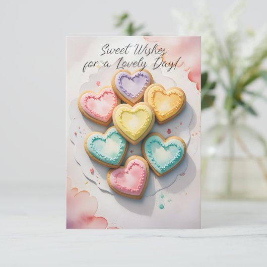 Hartvormige koekjes met zoete wensen kaart (Staand voorkant)
