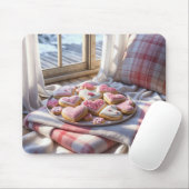 Hartvormige koekjes op een geplakte deken muismat (Met muis)