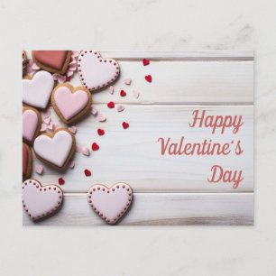 Hartvormige koekjes op houten ondergrond Valentijn Briefkaart