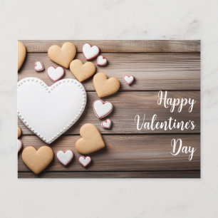 Hartvormige koekjes op houten ondergrond Valentijn Briefkaart