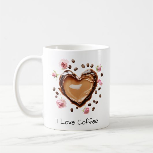Hartvormige Koffie Kunst, Ik hou van Koffie, 11oz  Koffiemok (Links)